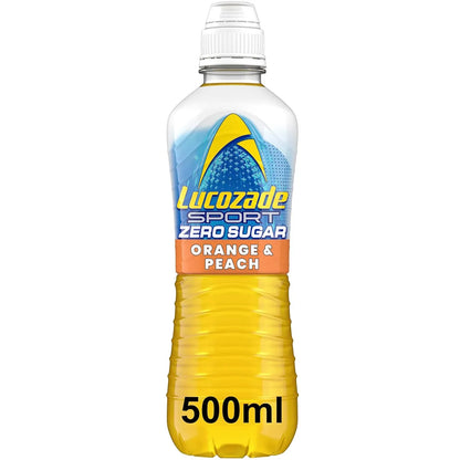 Lucozade (Orange & Peach) Zero Sugar SportsCap Energy Drink 12 x 500ml image 1