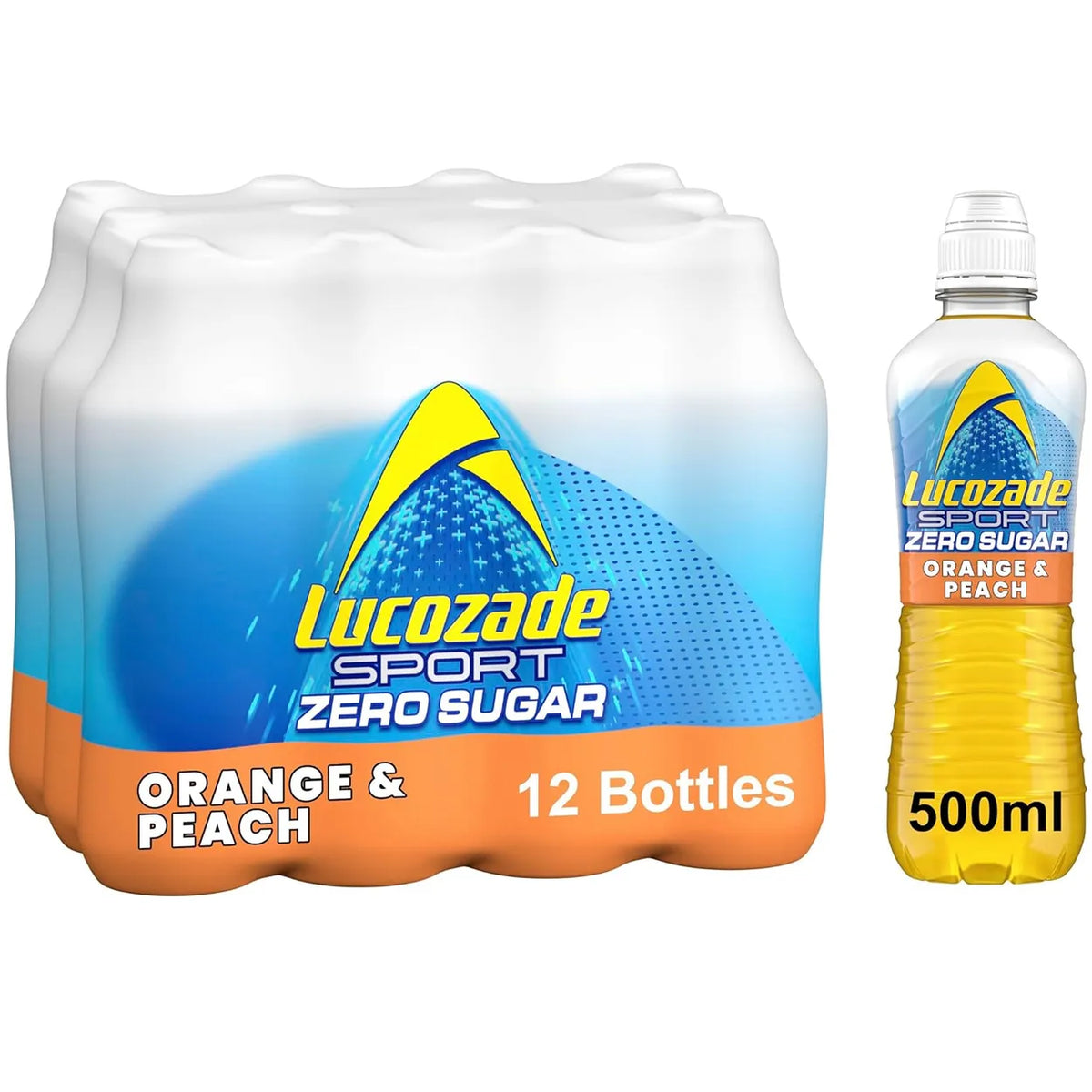 Lucozade (Orange & Peach) Zero Sugar SportsCap Energy Drink 12 x 500ml image 0
