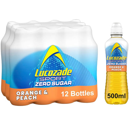 Lucozade (Orange & Peach) Zero Sugar SportsCap Energy Drink 12 x 500ml image 0