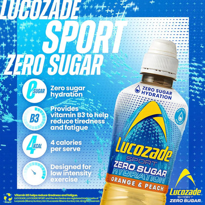 Lucozade (Orange & Peach) Zero Sugar SportsCap Energy Drink 12 x 500ml image 3