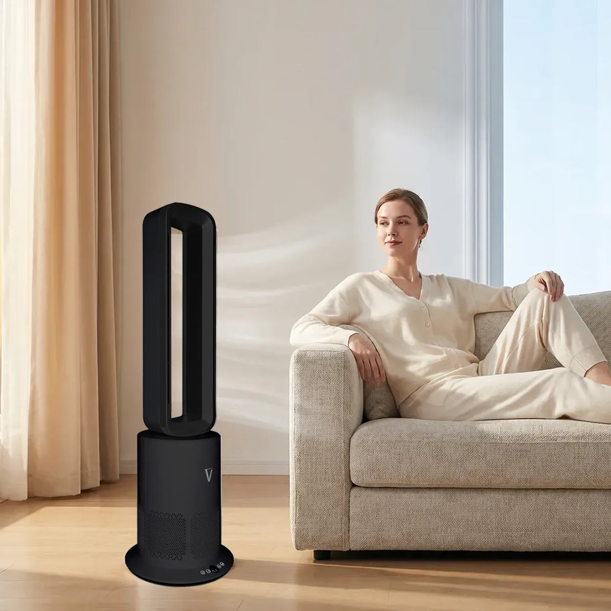 Vortex Air (Black) Cleanse Air Purifier Bladeless Oscillating Cooling & Heating - New