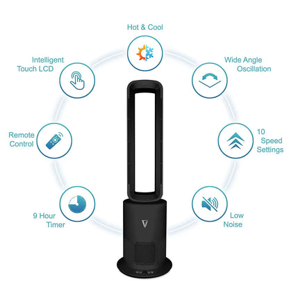 Vortex Air (Black) Cleanse Air Purifier Bladeless Oscillating Cooling & Heating - New