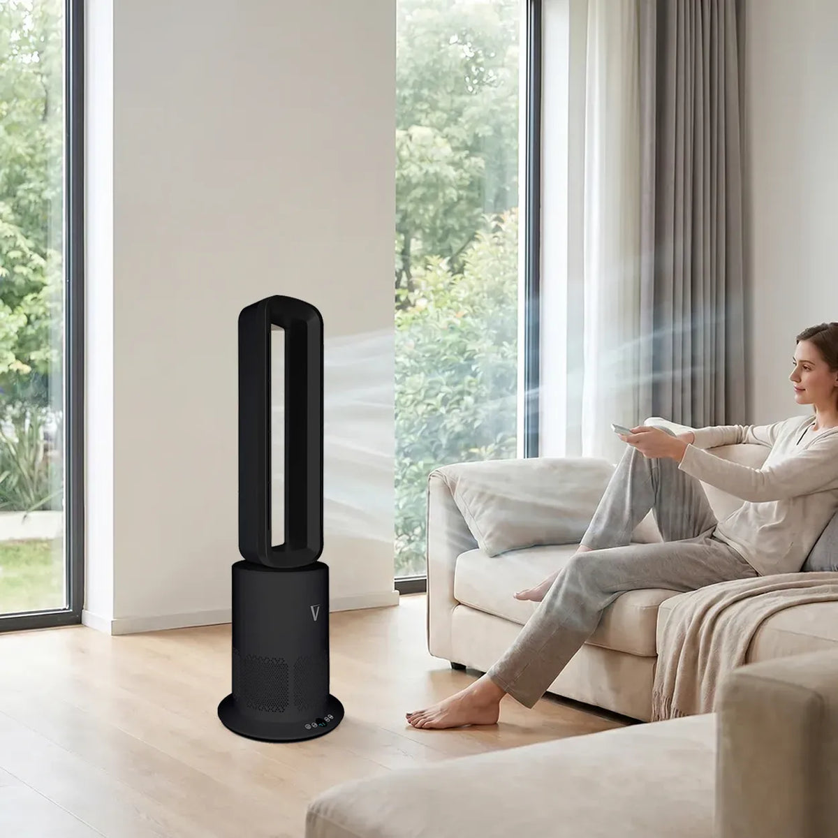 Vortex Air (Black) Cleanse Air Purifier Bladeless Oscillating Cooling & Heating - New